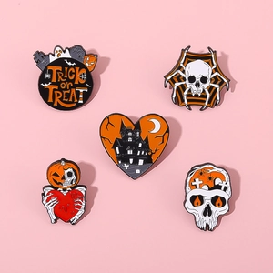 5-pack Halloween enamel pins set featuring skull pumpkin and trick or treat designs