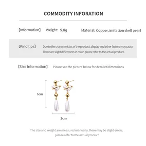 Size chart showing 6cm x 2cm heart pearl earrings made of copper and shell pearls