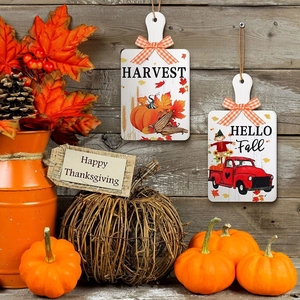 Lot de 2 plaques de porte en bois d'automne Harvest et Hello Fall pour la décoration