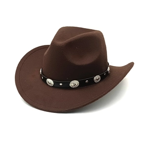 Vintage Western Cowboy Hat Wide Brim Felt Fedora With Leather Band Metal Buckles Ethnic Style Unisex Outdoor Sun Hat