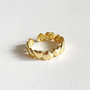 Minimalist 925 sterling silver heart-shaped adjustable open ring in gold finish