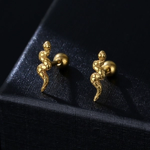 316L stainless steel punk snake stud earrings with textured scales and gold finish