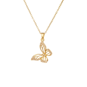 Collier doré avec pendentif papillon ajouré serti de micro-zircons étincelants