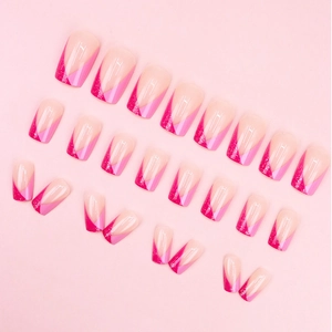 Rosa und Magenta French Press-on Nails mit Glitzer im 24-teiligen Set für Damen