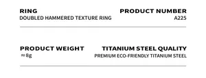 Detail specifications of double-layered hammered texture ring in 18k gold titanium steel