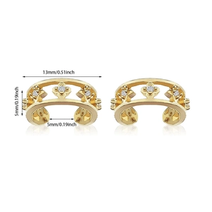 Detailed size chart showing 13mm width and 5mm height for these zircon flower ear cuffs