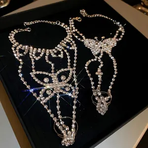 French luxury silver bracelet ring combo with sparkling butterfly rhinestone accents