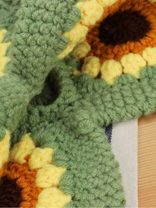 Handmade crochet sunflower bag with 3D knitted texture and soft yellow petals