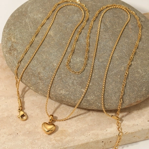 Collier double rang en acier inoxydable doré avec pendentif cœur sur pierre naturelle