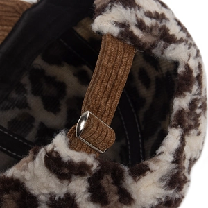 Corduroy leopard baseball cap with metal buckle closure for adjustable outdoor fit