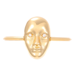 Artistic gold-plated face mask ring with sparkling cubic zirconia eyes detail