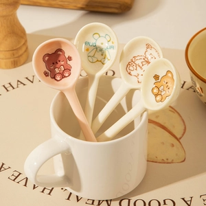 Ceramic Spoon Cute Cartoon Bear Long Handle Dessert Stirring Soup Spoon For Kitchen Dining Tableware