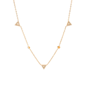 Elegant gold stainless steel necklace with sparkling triangle pendants and cubic zirconia