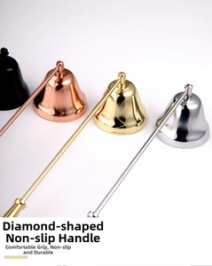 Detail of candle snuffers with diamond non-slip handles in four metallic finishes