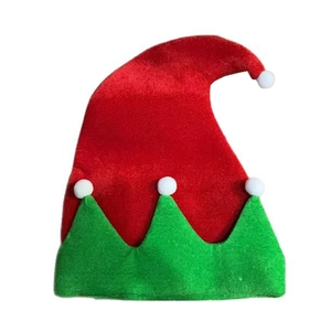 Chapeau d'elfe de Noël rouge et vert festif avec pompons blancs pour déguisement de fête