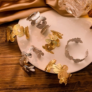 Fashion butterfly and flower hollow open bangle bracelets in gold and silver finish