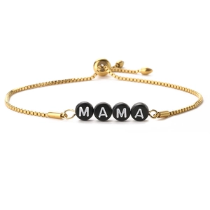 14K gold plated box chain bracelet with MAMA letter beads and adjustable slider clasp