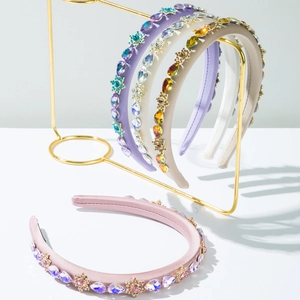 Glitzerndes Strass Gepolstertes Satin Stirnband Elegante Kristall Blume Blatt Haarband Breiter Haarschmuck Für Damen