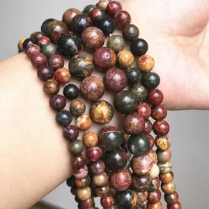 Natural red Picasso stone bead bracelet with unique red and green marble texture