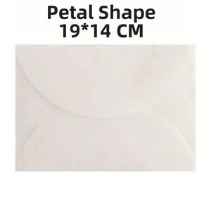 Detailed view of translucent white petal-shaped envelope with 19x14cm size
