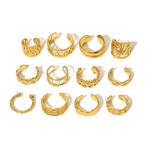 12-piece vintage 18K gold plated cuff earrings set with Roman numeral and twist textures