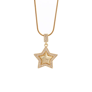 Elegant gold star pendant necklace with cubic zirconia on a sleek snake chain