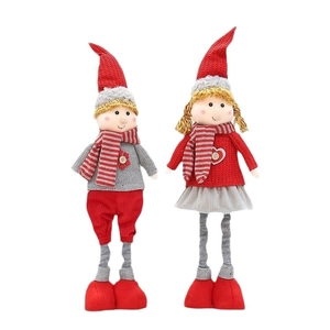 Telescopic 59cm Christmas dolls set with red and grey knitted holiday outfits