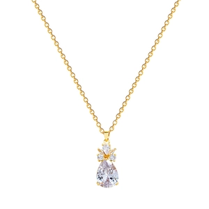 Elegant gold titanium steel necklace with a sparkling pear-shaped crystal pineapple pendant