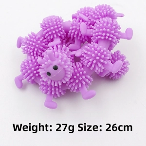 Detailed view of purple TPR caterpillar toy with 26cm length and 27g weight specifications