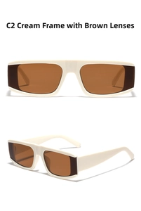 Detailed front and side views of Y2K style cream frames with brown lenses sunglasses