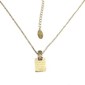 Collana in acciaio inossidabile dorato con pendente quadrato zircone e incisione