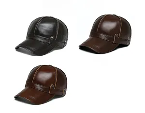 Cowhide leather beret cap color display in black, dark brown and light brown variants