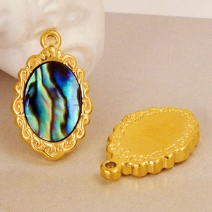 304 stainless steel necklace with oval abalone shell pendant in golden frame