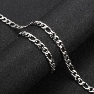 Stainless Steel Figaro Chain Necklace And Bracelet Set Hip Hop Punk Style Jewelry For Men Women Silver Color