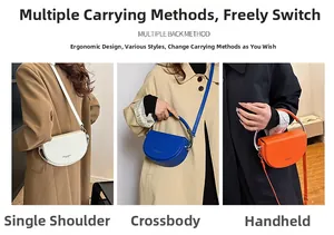 Three ways to wear the saddle bag: shoulder, crossbody, and metal handle styles