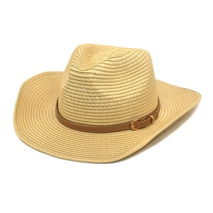 Western Cowboy Strohhut Kunstlederband Breite Krempe Sonnenschutz Atmungsaktiv Strand Sommer Outdoor Herren Damen