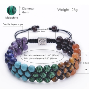 6mm Naturstein 7 Chakra Armband mit geflochtenem Baum des Lebens Zugverschluss