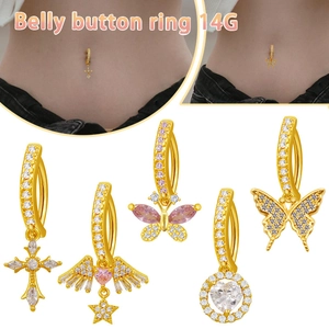 Fashion Zinc Alloy Rhinestone Belly Button Ring Butterfly Cross Heart Navel Piercing Jewelry For Women Gold Body Jewelry