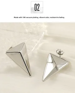 Detail of triangle earring with 18K vacuum plating on white silk and glass texture