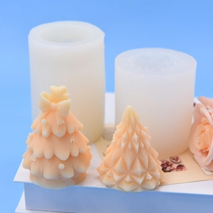 Christmas tree silicone mold set with bow and geometric designs for DIY candle making