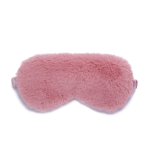 Pink plush sleep mask with soft faux fur and silk-like satin strap for light blocking