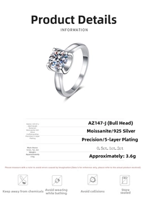 Detailed technical specifications for S925 sterling silver moissanite ring with parameters