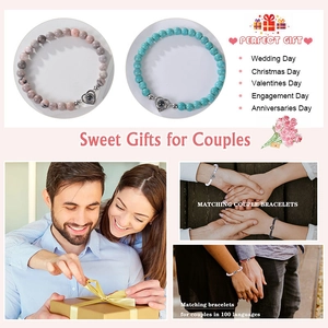 Projection heart pendant bracelet set with zebra stone and turquoise for couples