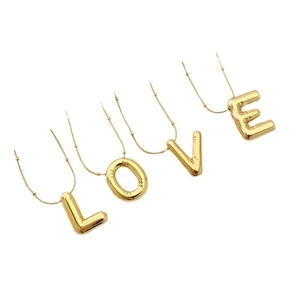 Polished golden stainless steel alphabet necklaces with balloon style LOVE pendants