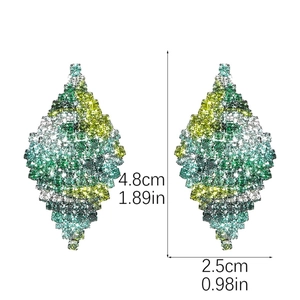 Elegant geometric green rhinestone drop earrings with dimensions of 4.8cm by 2.5cm