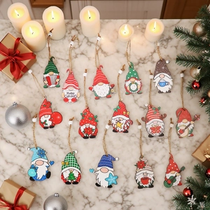 15-piece wooden Christmas gnome hanging ornaments set for festive holiday tree decoration