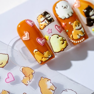 3D embossed nail art stickers with cute cartoon animal patterns and heart designs