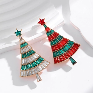 Exquisite Christmas tree crystal brooches in green and red with gold metal finish