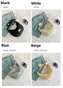 Grands sacs bandoulière demi-lune en noir, blanc, bleu et beige avec mini pochettes