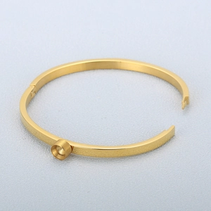 Bracciale rigido aperto in acciaio inossidabile dorato lucido con base filettata